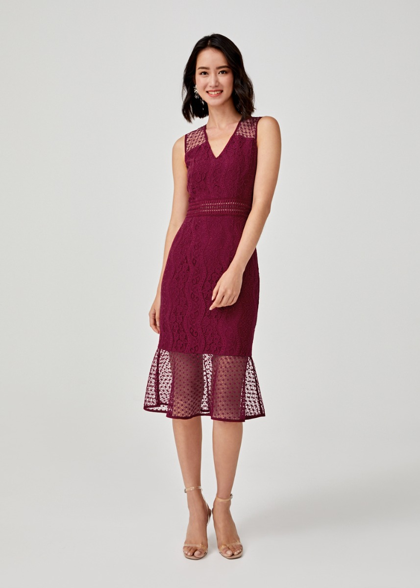 

Alessa Lace Trim Midi Dress-112-XS