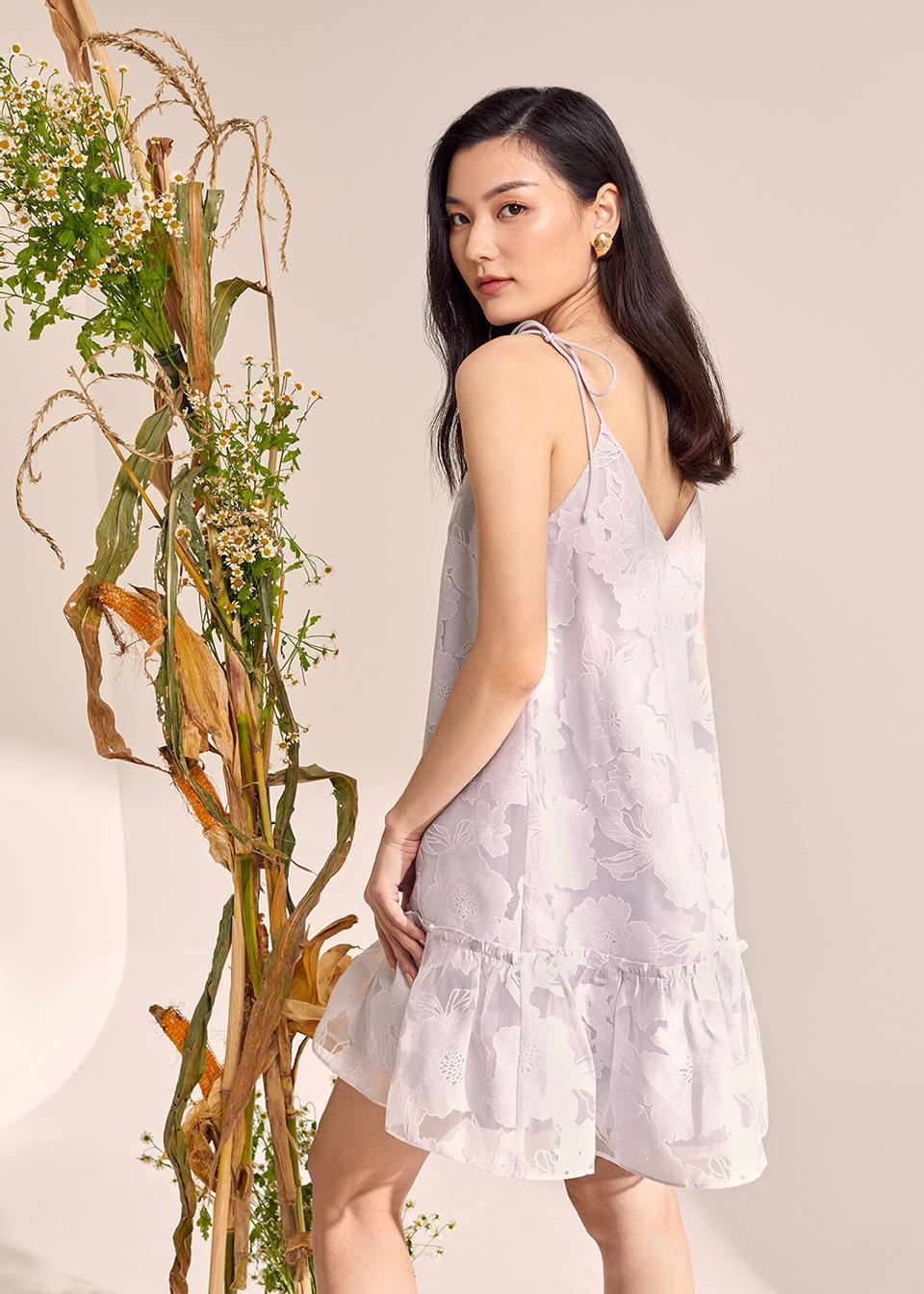 Sloan Ruffle Hem Dress in Spirited Blooms Jacquard