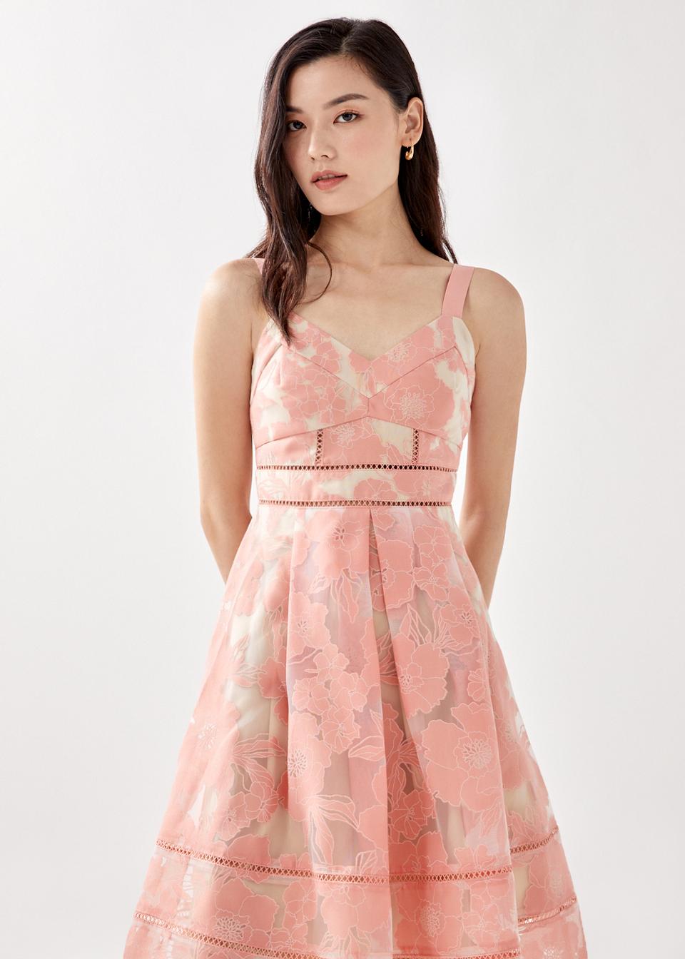 Sharie Padded Bustier Midi Dress in Spirited Blooms Jacquard