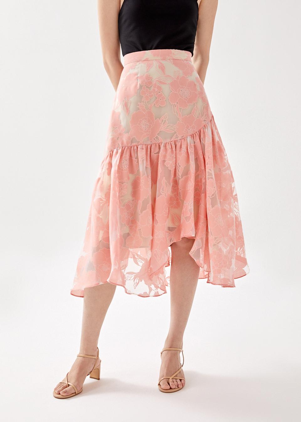 Buy Shiren Asymmetrical Midi Skirt in Spirited Blooms Jacquard @ Love ...
