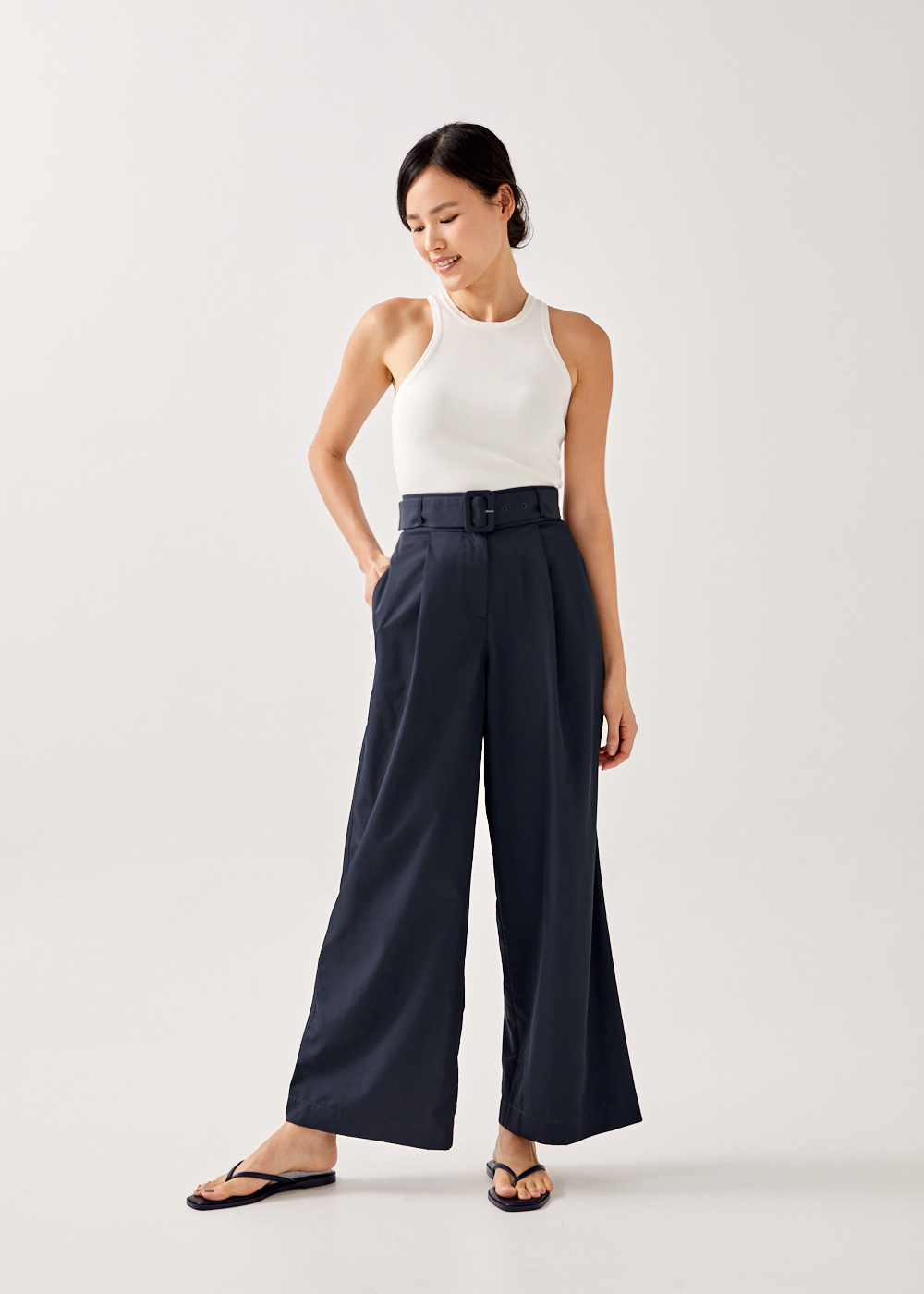 Belted wide 2025 leg pants