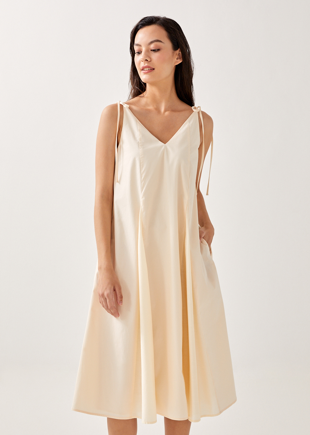 shoulder tie midi dress