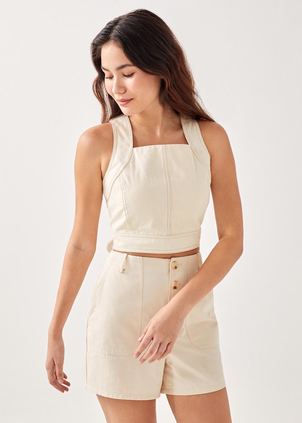 Fawn Padded Tie Back Top