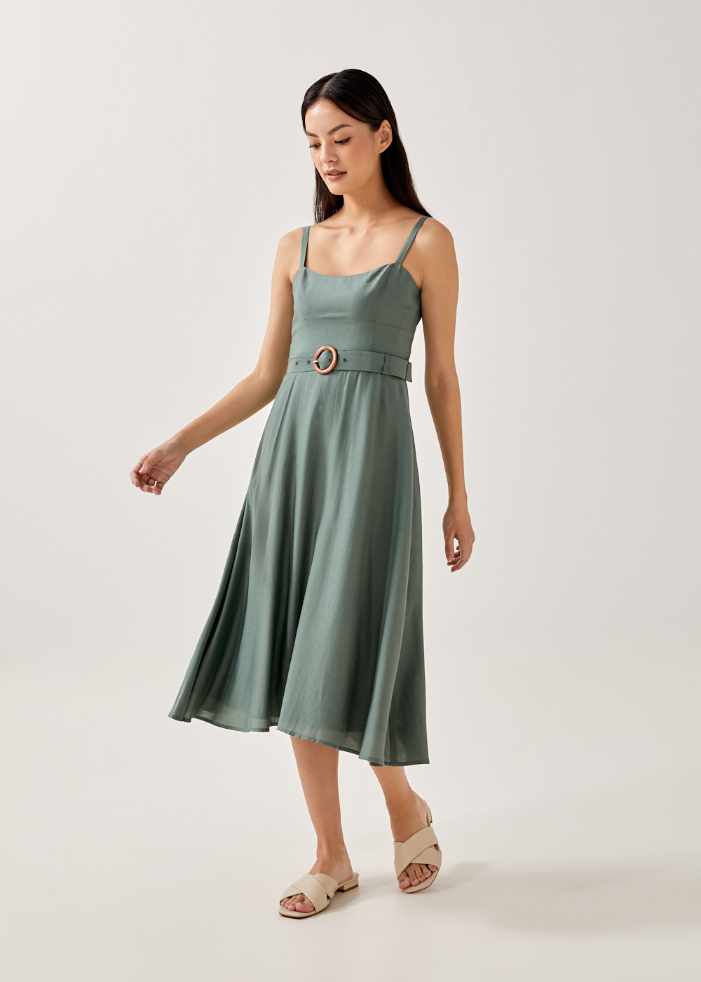 

Rorra Belted Fit & Flare Midi Dress-160-M