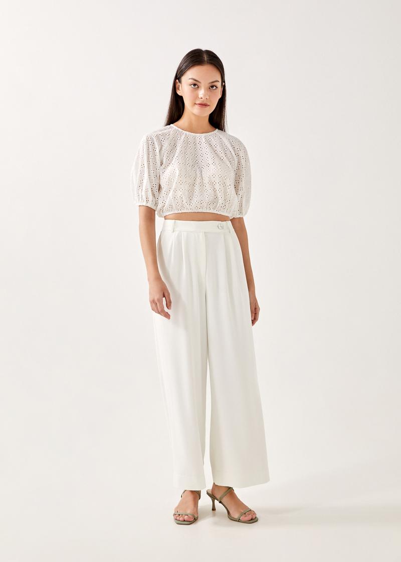 Hayes Embroidered Ruched Cropped Top
