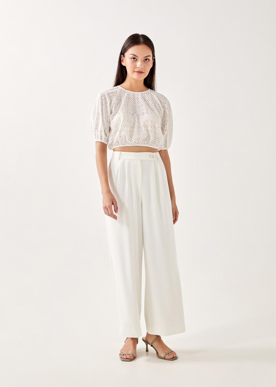 Hayes Embroidered Ruched Cropped Top