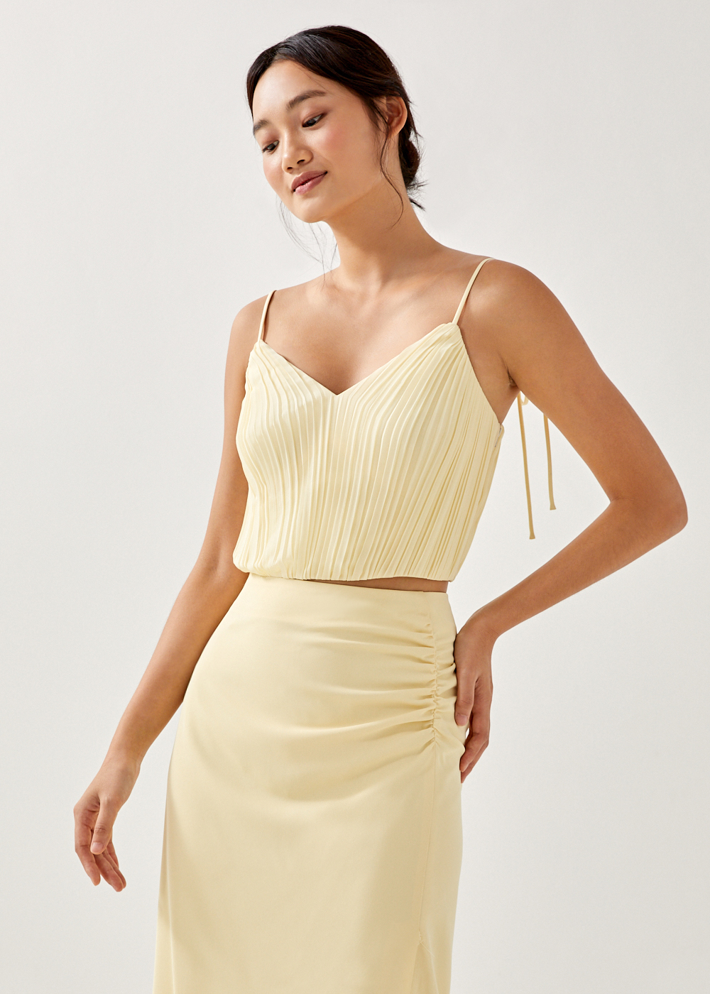 SHEIN Ruched Bust Satin Crop Cami Top