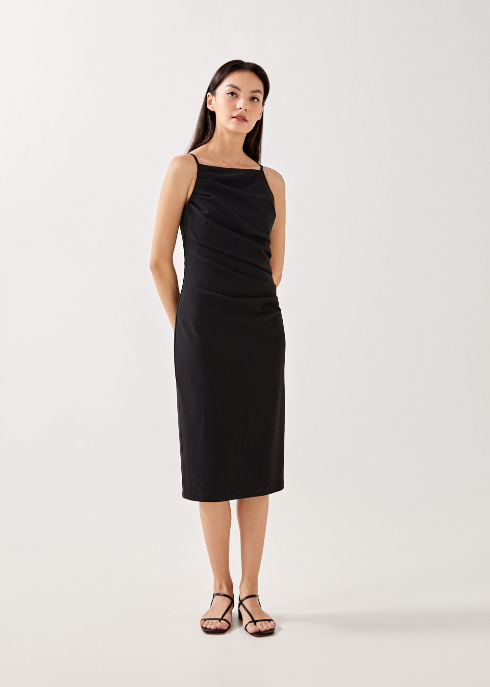 

Jaena Drape Bodycon Midi Dress-014-XS