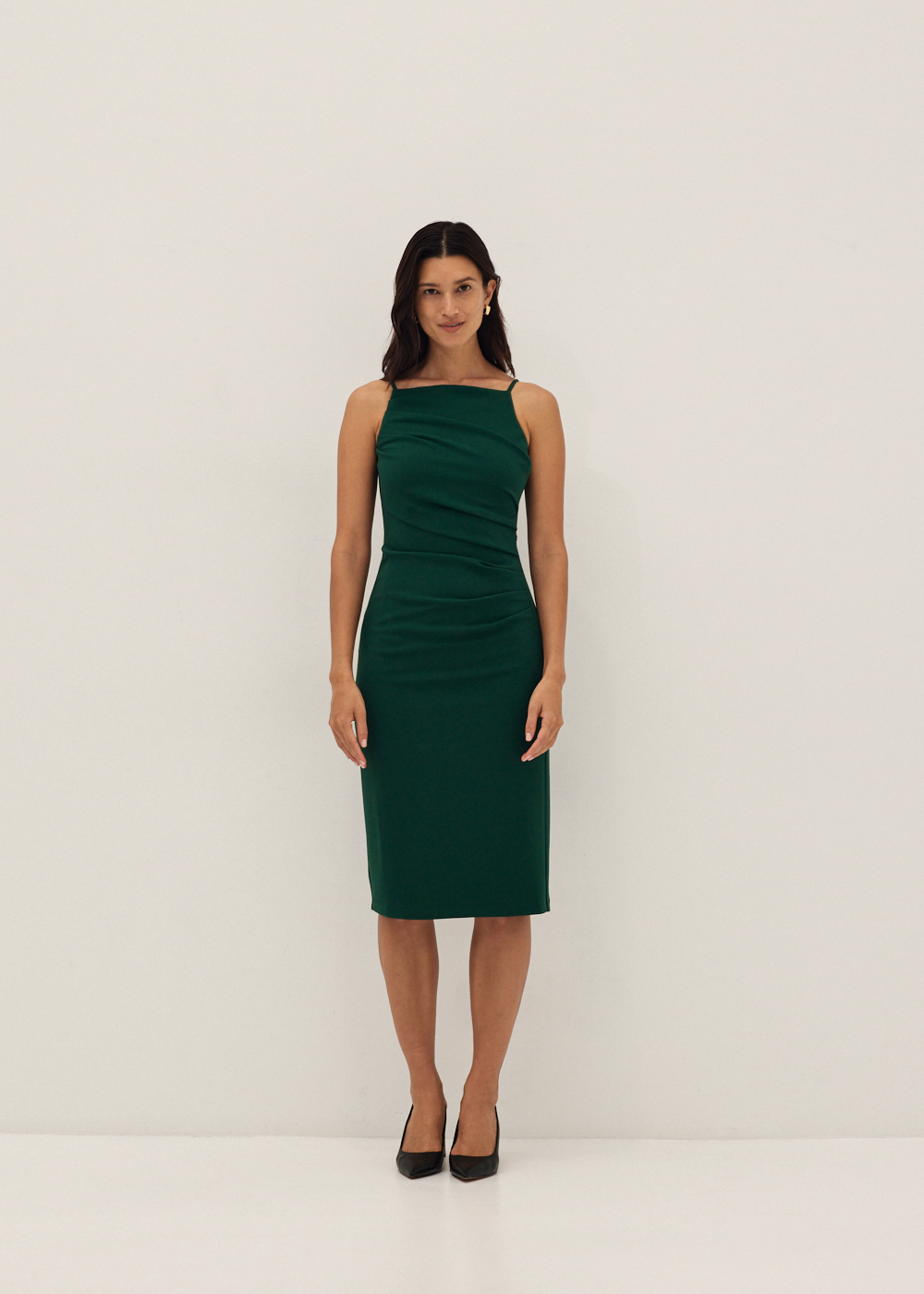 

Jaena Drape Bodycon Midi Dress-338-XXS