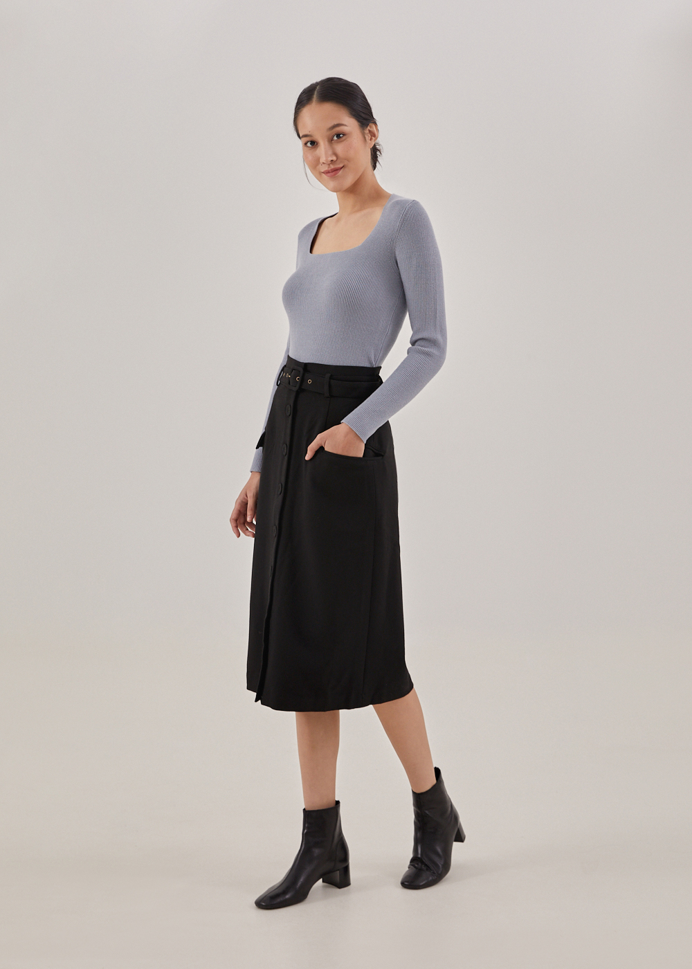 

Vianey Belted A-line Skirt-014-L