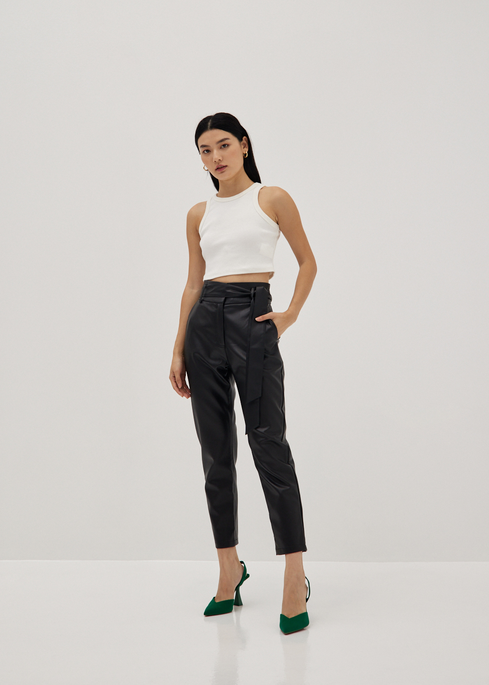 

Mindi Pleather Peg Leg Trousers-014-S