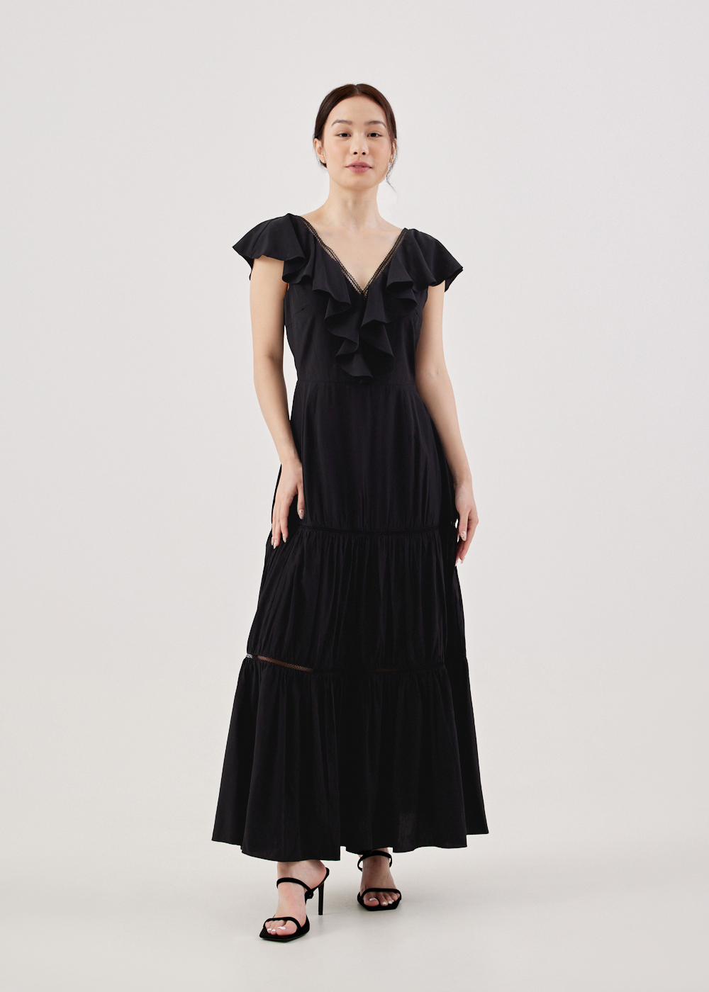 

Lela Ruffle Lace Trim Dress-014-XS