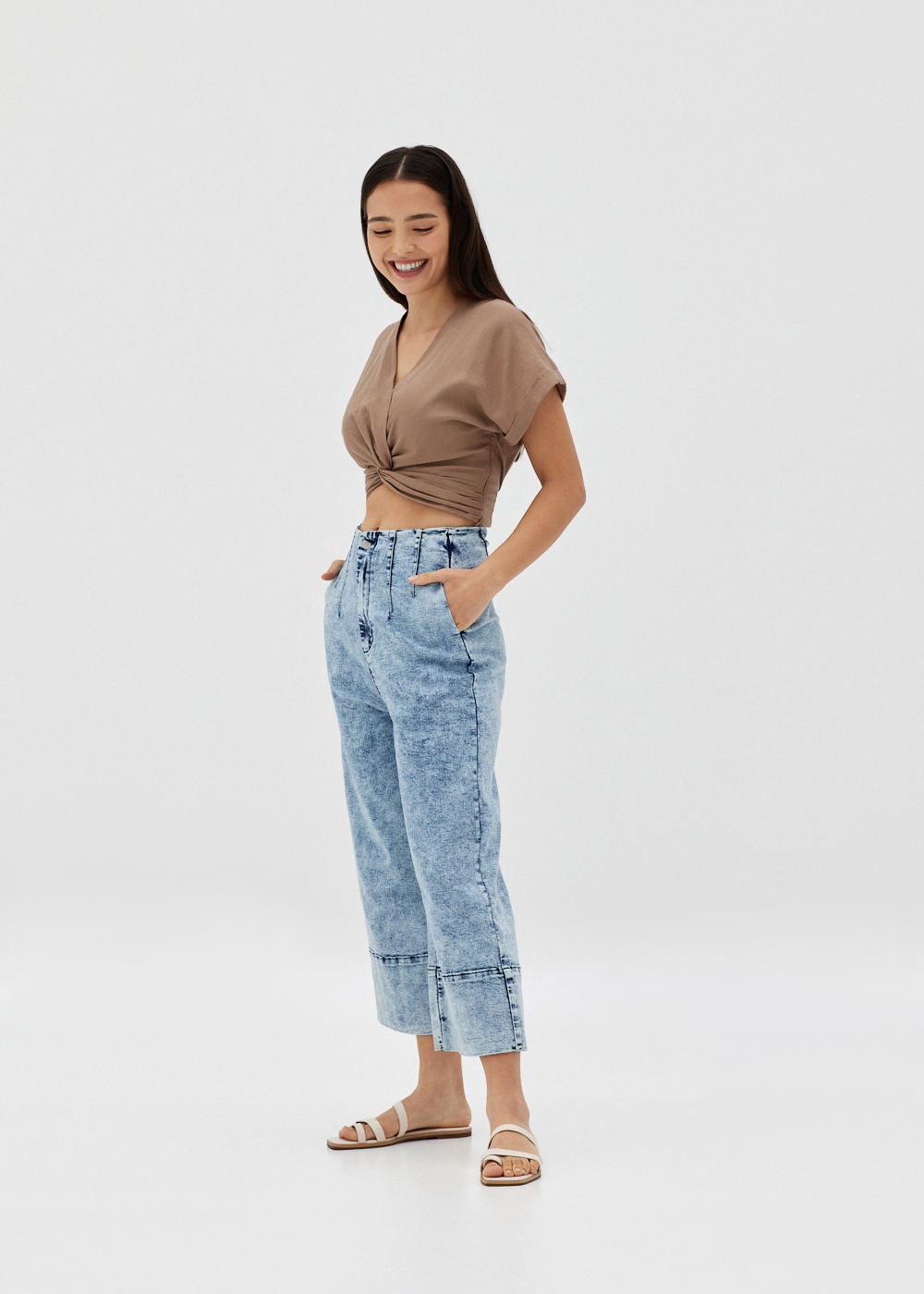 

Annalisa Elastic Linen Crop Top-276-L