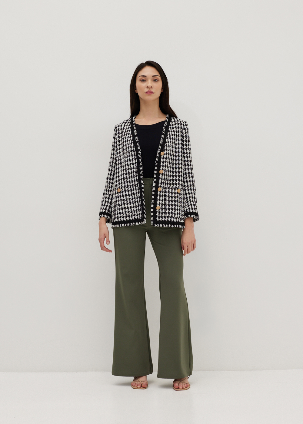 

Bellona Houndstooth Collarless Blazer-014-M