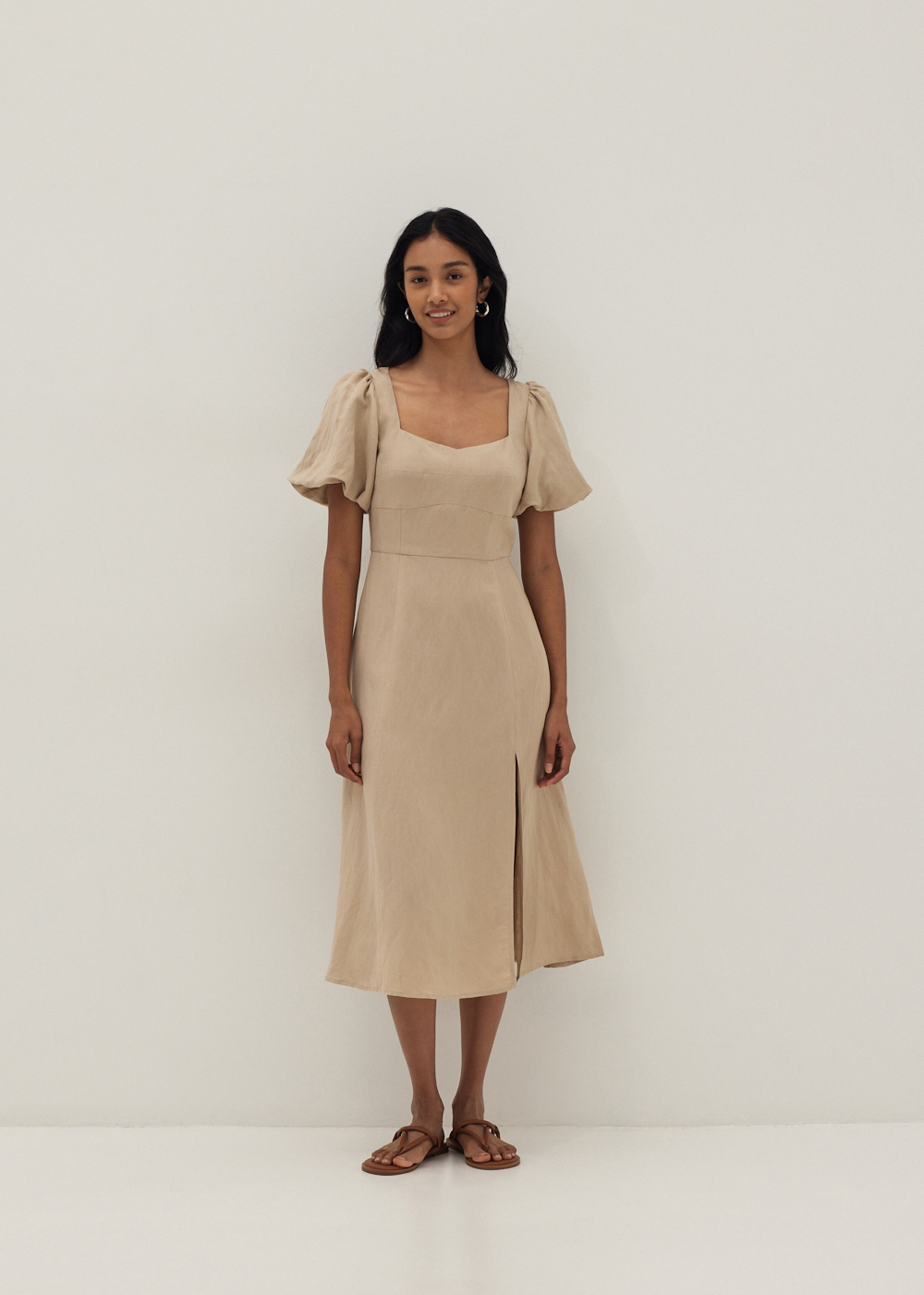 

Capella Bustier Puff Sleeve Linen Dress-042-XL