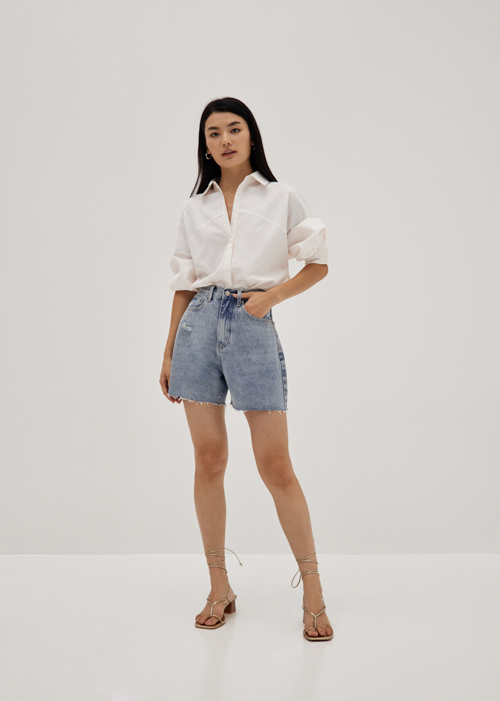 

Frances Fray Hem Denim Shorts-416-M