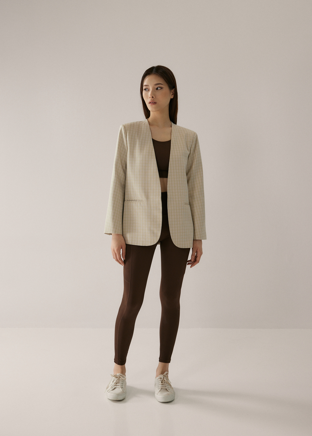 

Mari Padded Checkered Belted Blazer-021-S