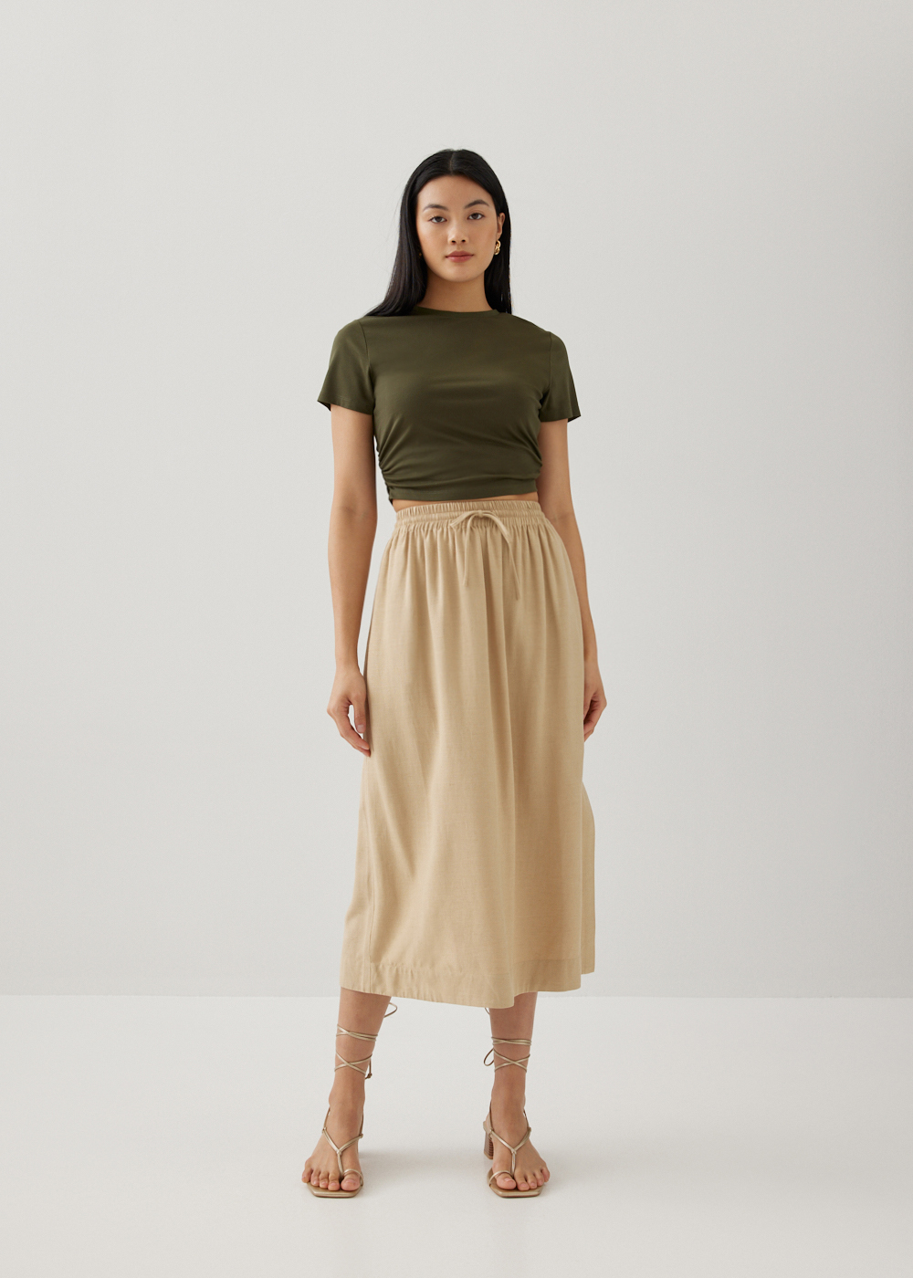 

Alayna Elastic Linen Skirt-082-XL