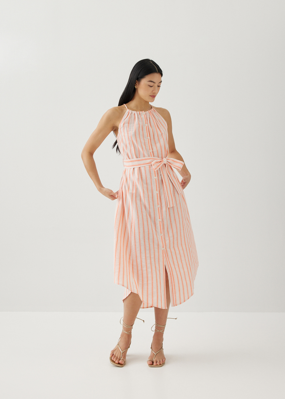 

Juna Linen Trapeze Midi Dress-007-XS