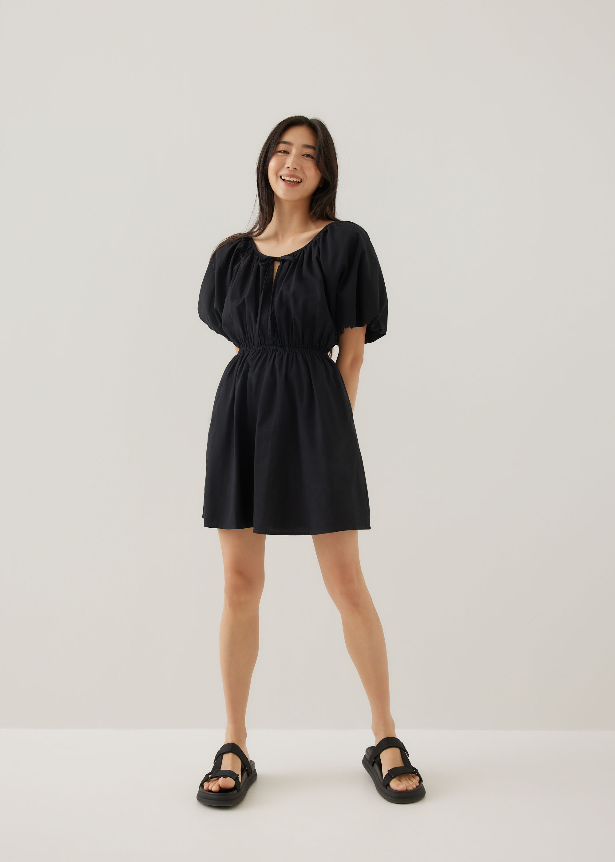 

Ellamay Cotton Puff Sleeve Mini Dress-014-XS