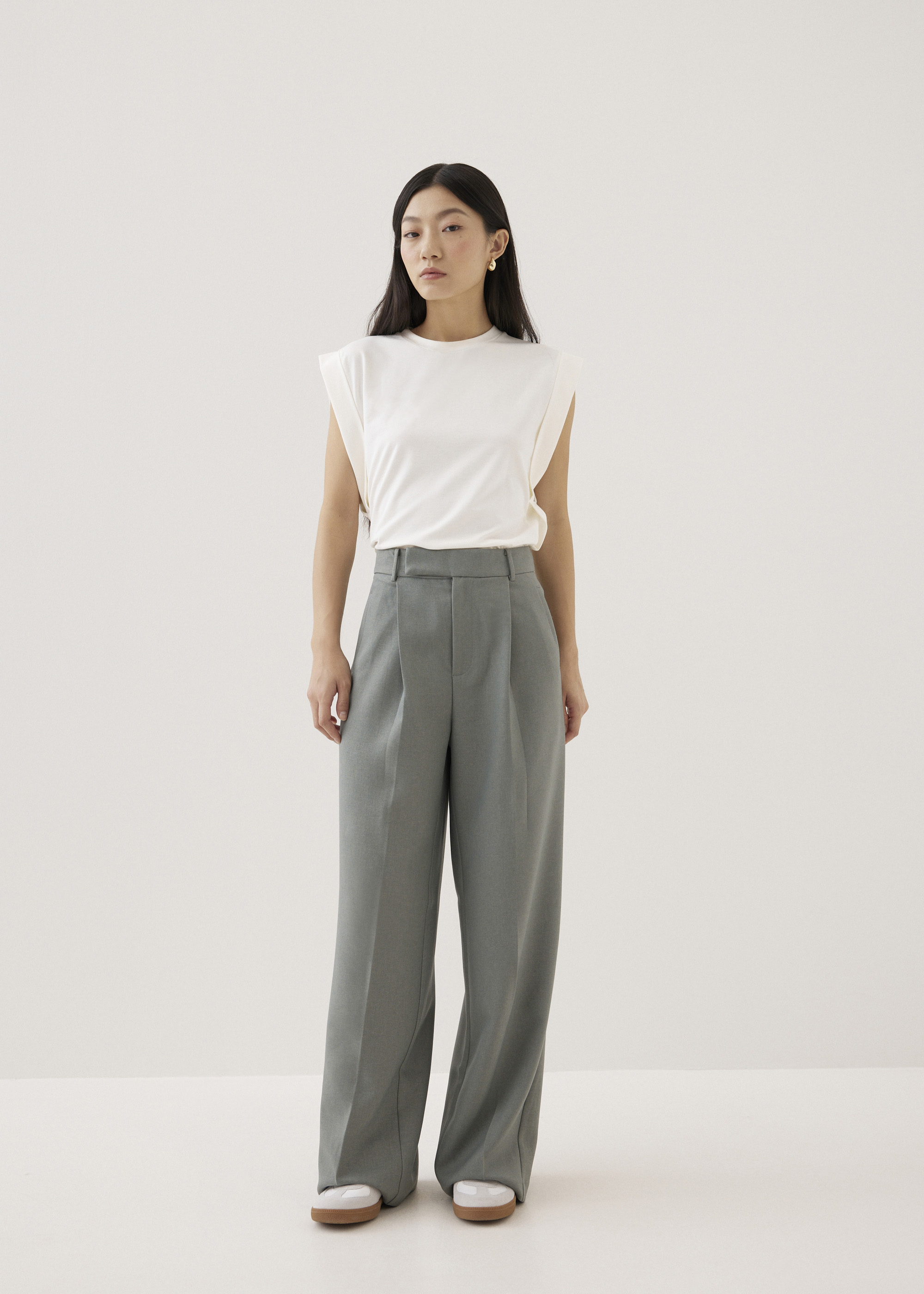 

Rasha Mid Waist Tailored Straight Leg Pants-162-XS