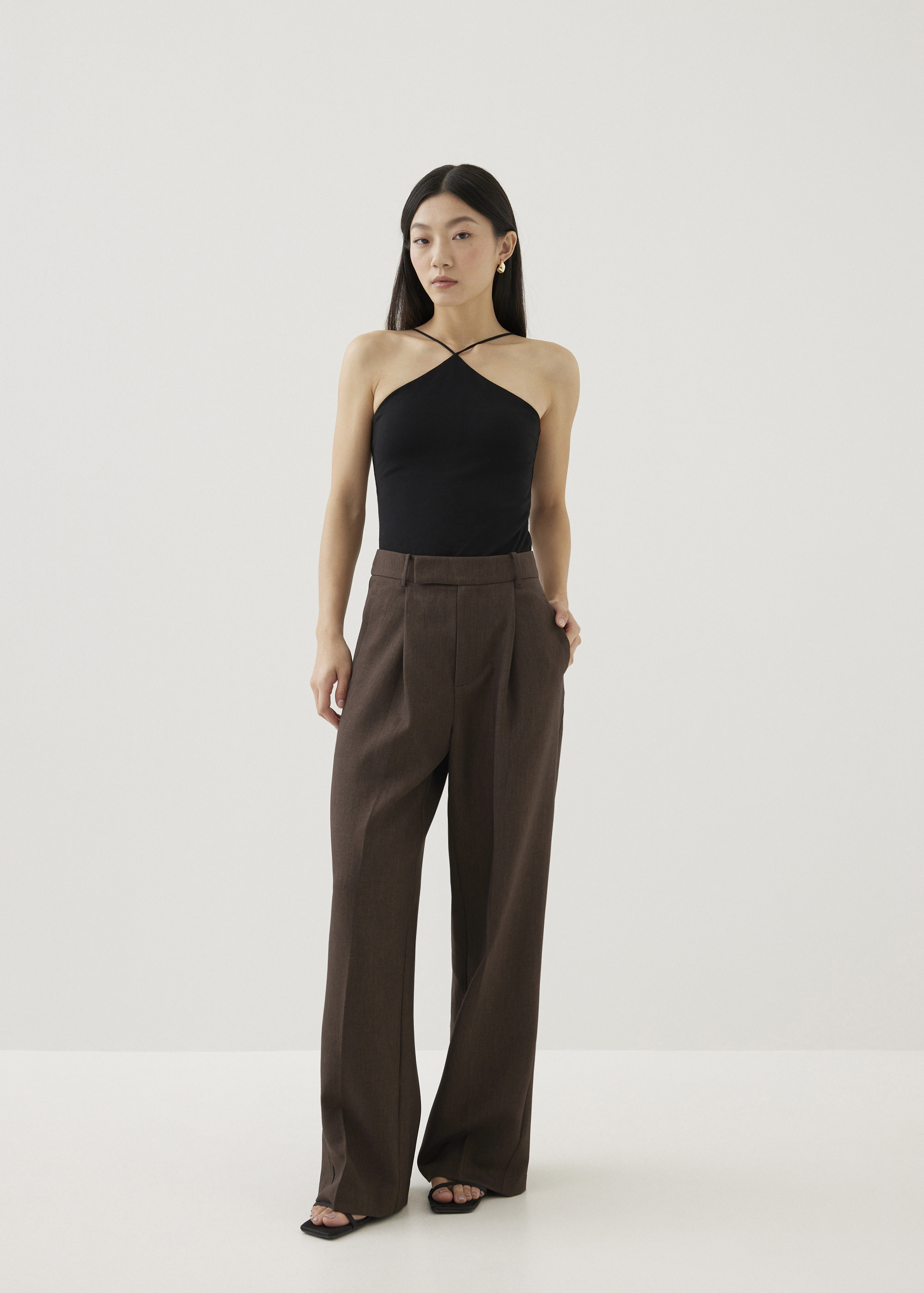 

Rasha Mid Waist Tailored Straight Leg Pants-273-XS