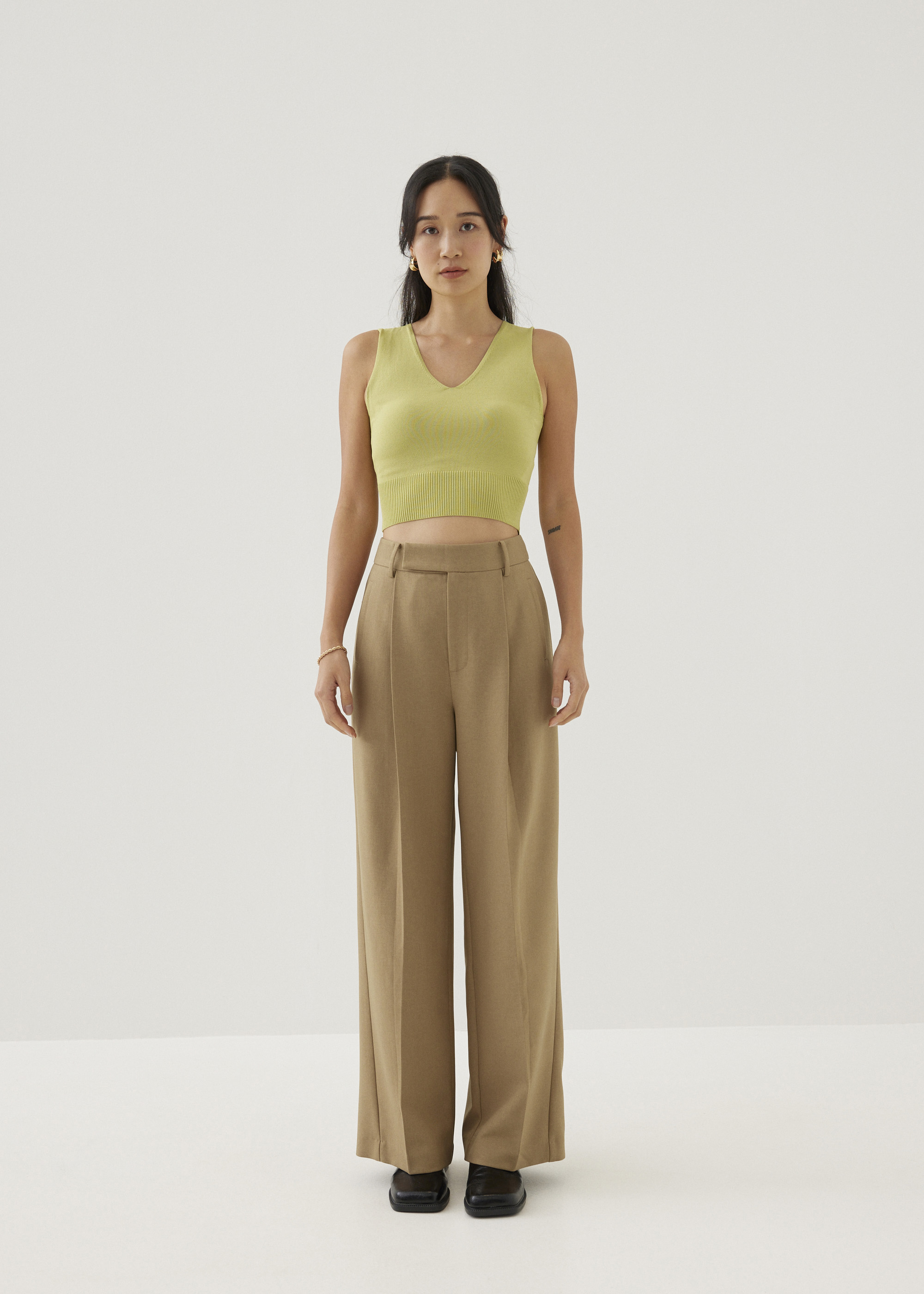 

Rasha Mid Waist Tailored Straight Leg Pants-276-XS