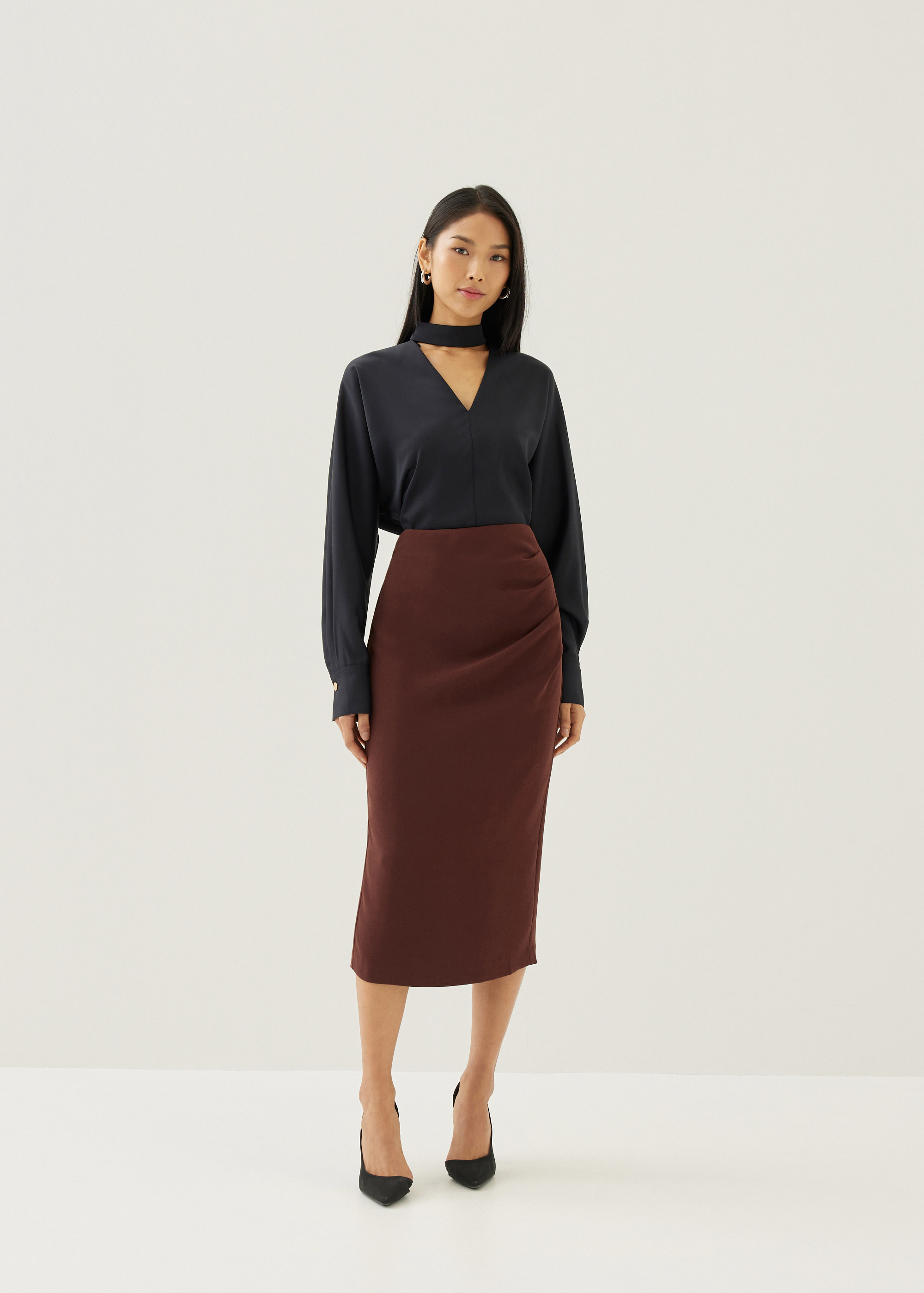 

Mailea Side Pleat Column Skirt-350-XXS