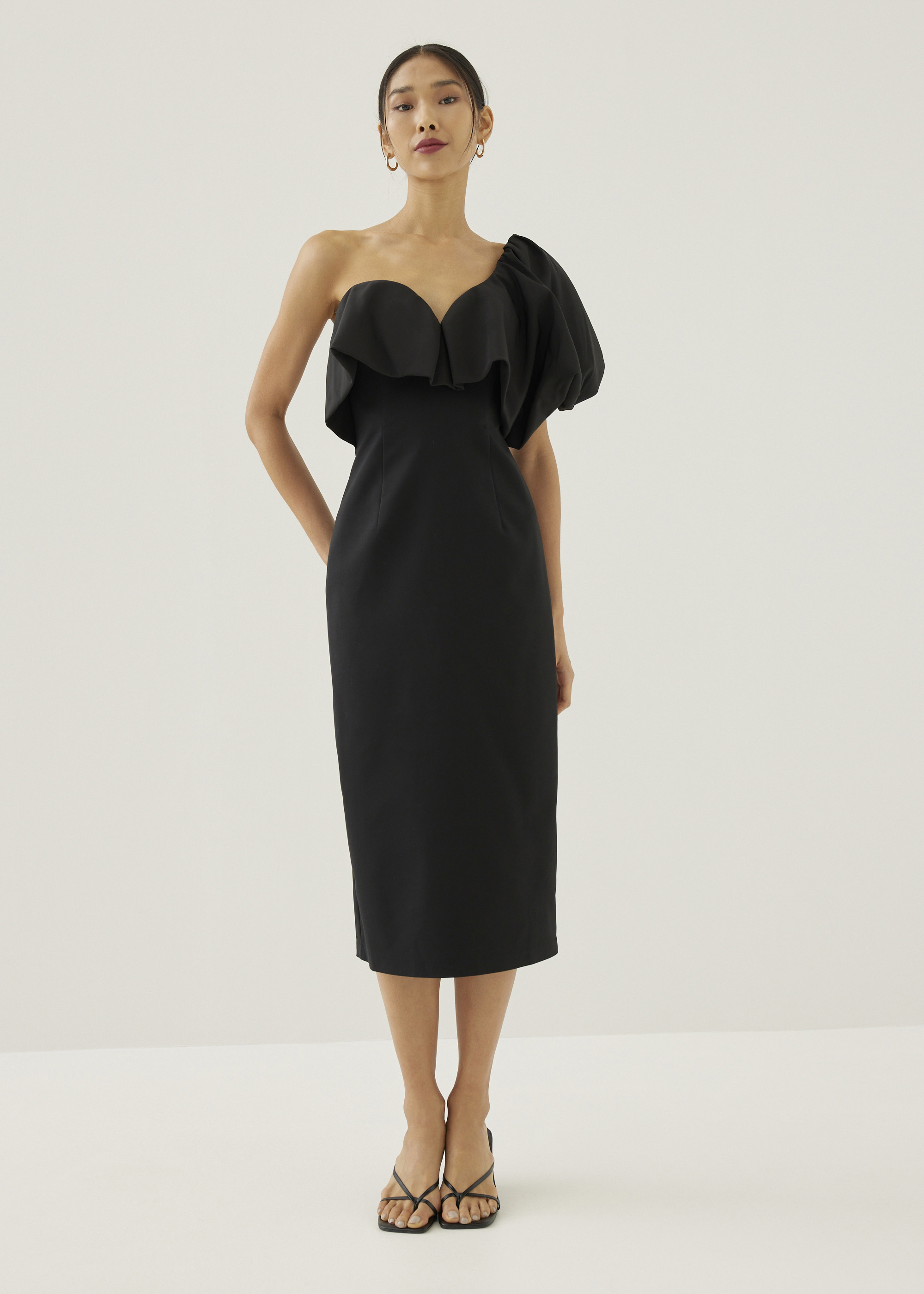 

Joane Asymmetric Puff Sleeve Dress-014-S
