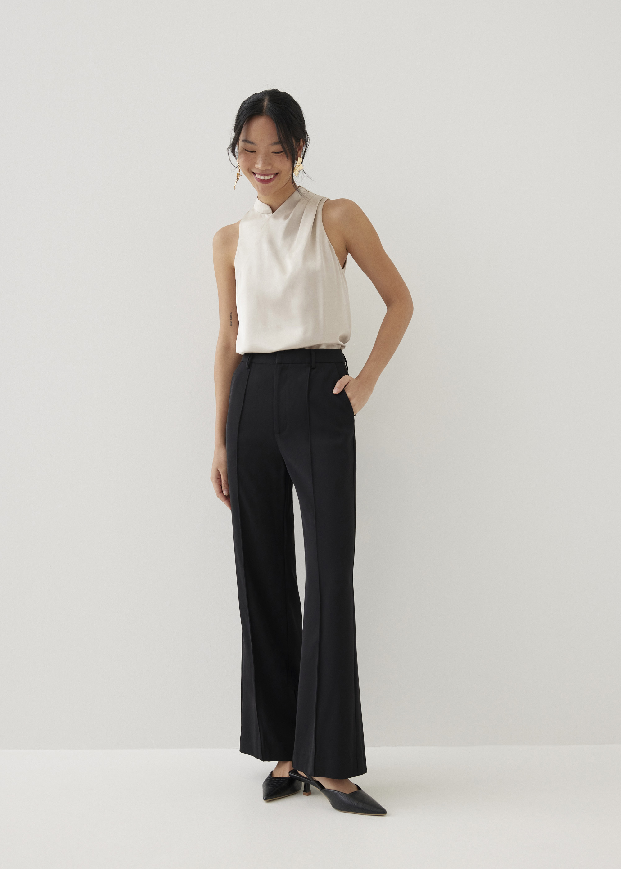 

Lorie Pleated Tailored Straight Leg Pants-014-XS