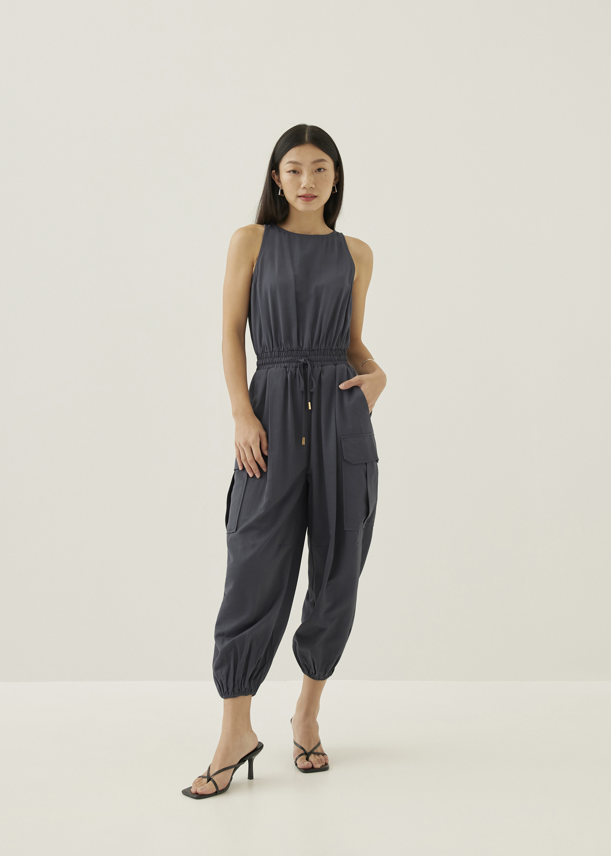 

Abelle Elastic Cargo Open Back Jumpsuit-231-S