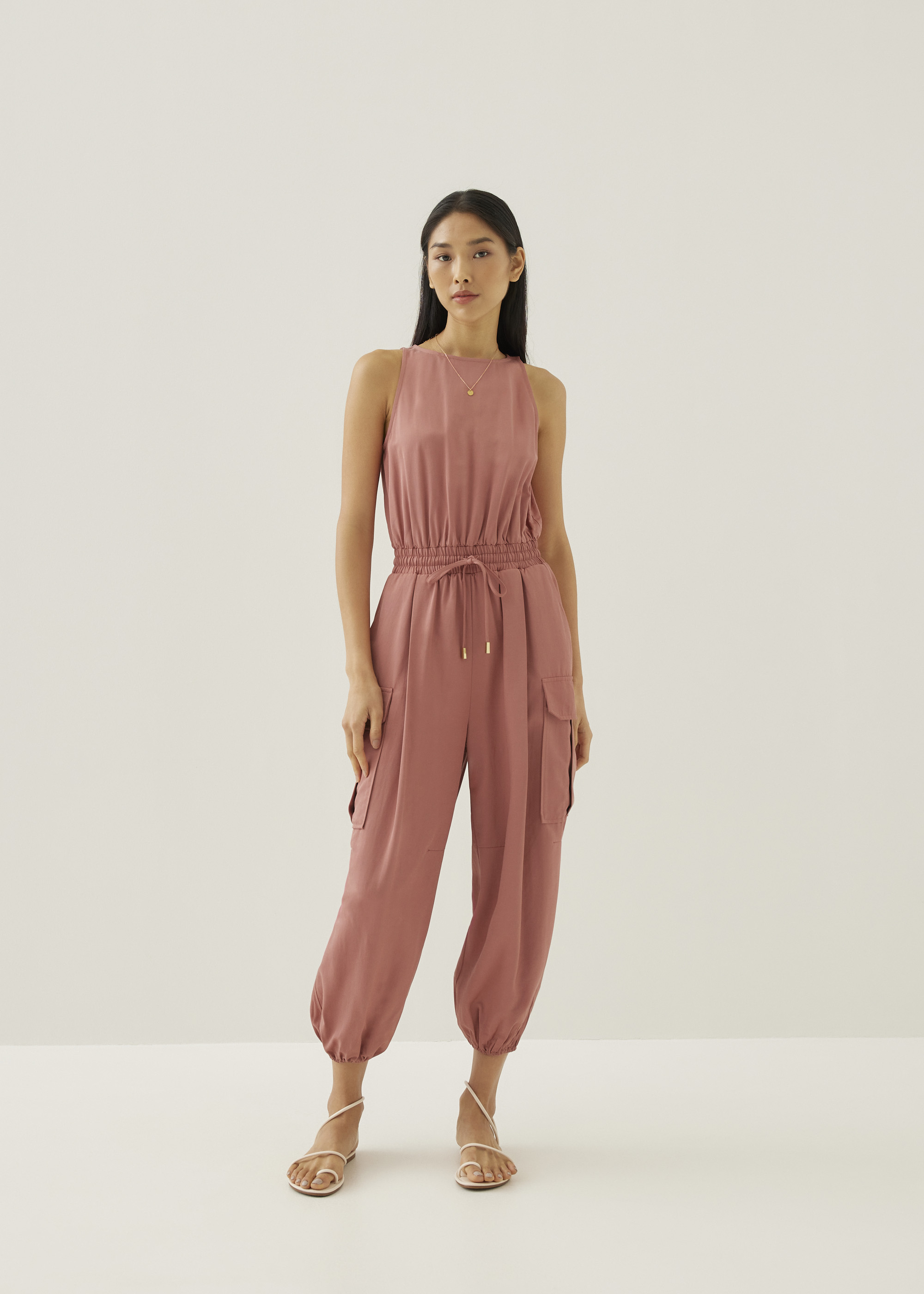 

Abelle Elastic Cargo Open Back Jumpsuit-386-XL