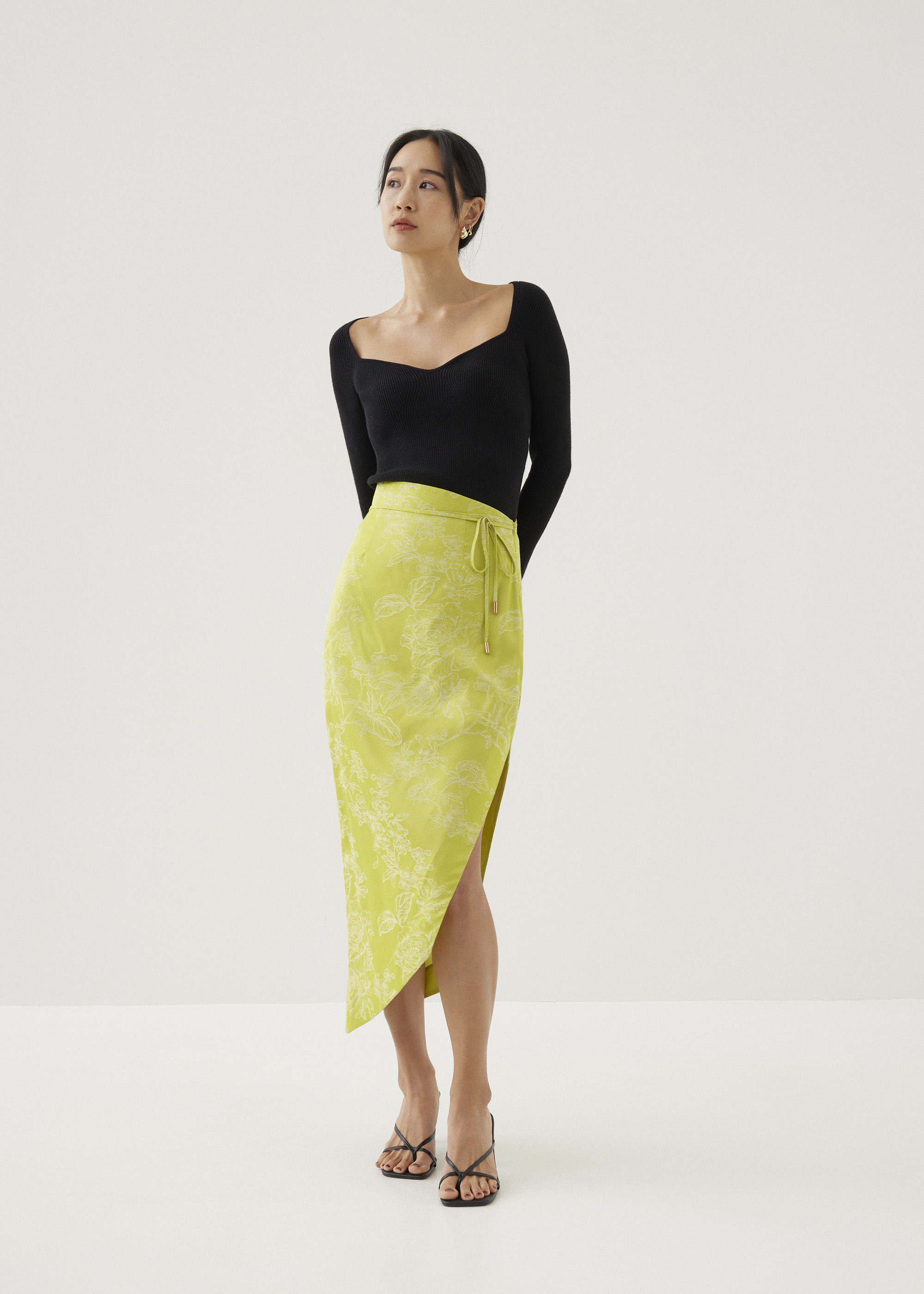 

Inna Asymmetric Satin Pencil Skirt in Opulent Florals-108-M