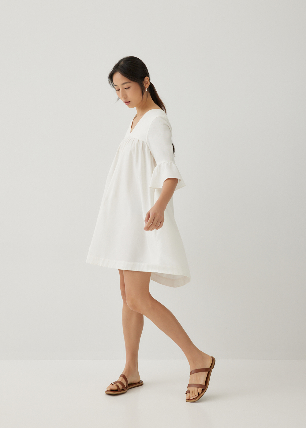 

Pristine Cotton Frill Sleeve Dress-031-XS