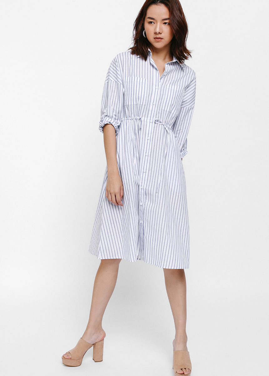 Buy Rijoa Cinched Waist Striped Midi Shirt Dress @ Love, Bonito ...