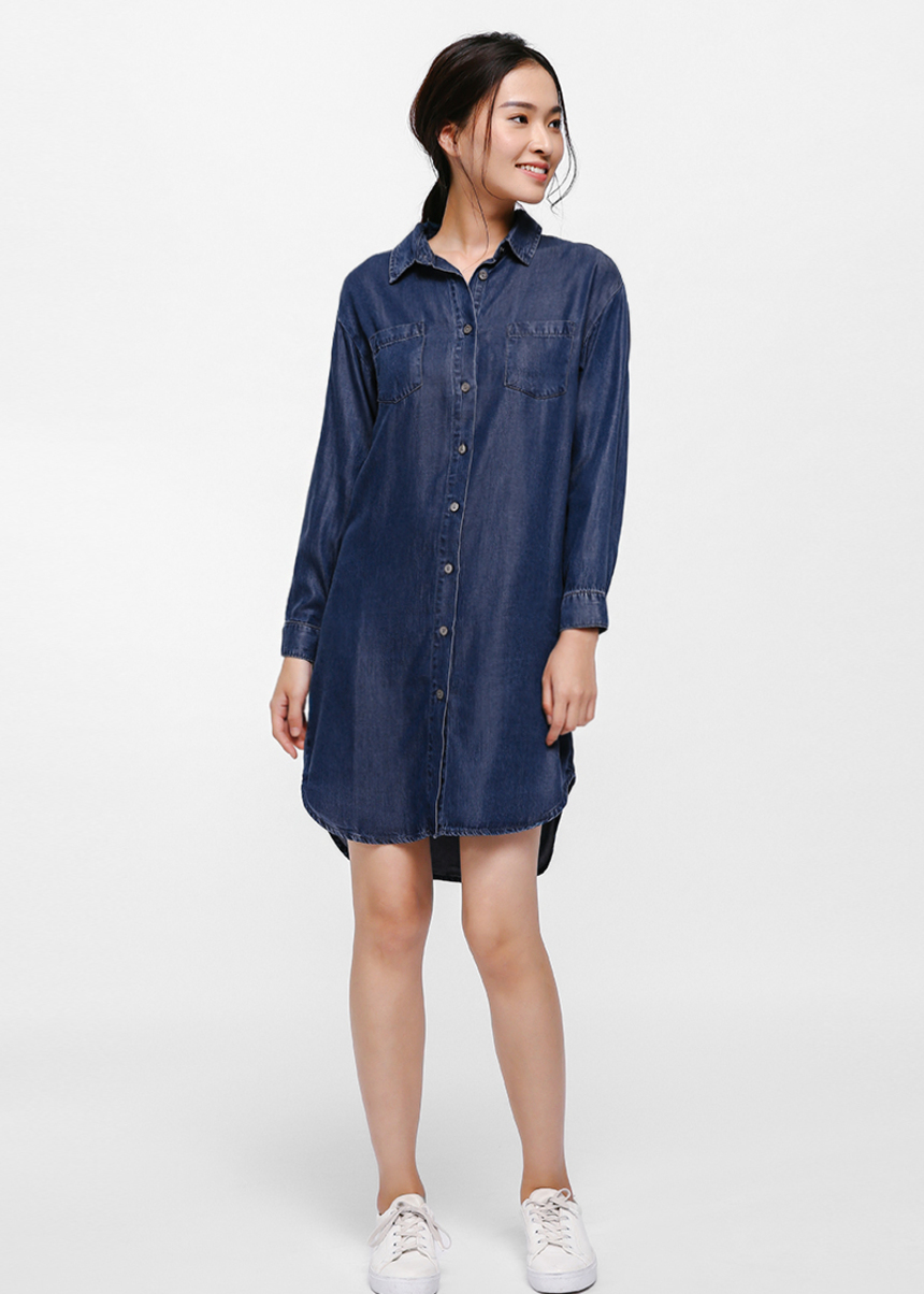 denim shirt dress midi length