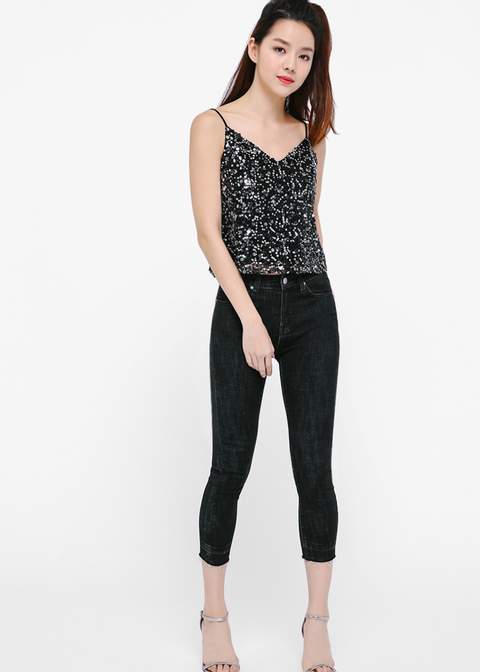 Buy Amelia Skinny Mid Rise Crop Black Love Bonito Singapore Shop Women S Fashion Online