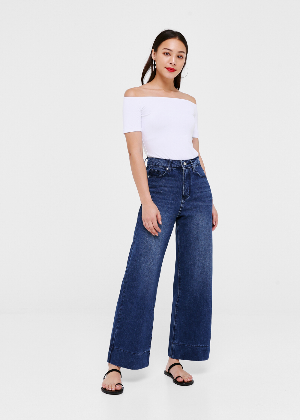 Buy Leighton High Rise Wide Leg Jeans Medium Wash Love Bonito Singapore Shop Women S Fashion Online