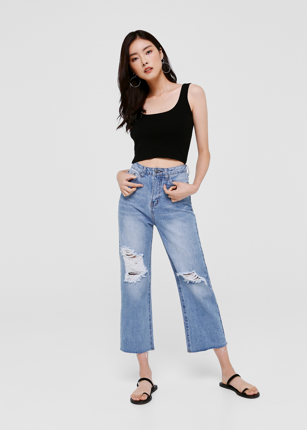 ripped straight leg jeans