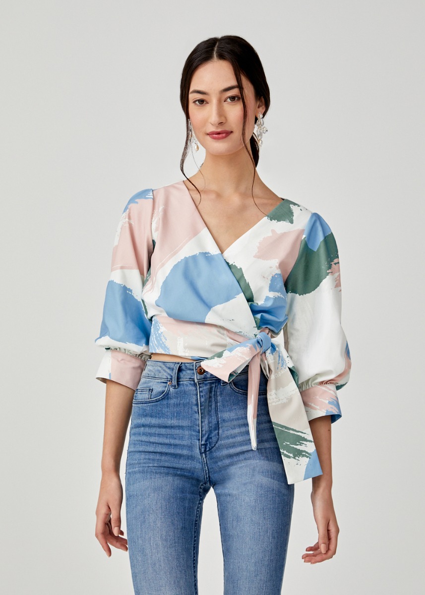 Buy Beranice Puff Sleeve Wrap Top in 