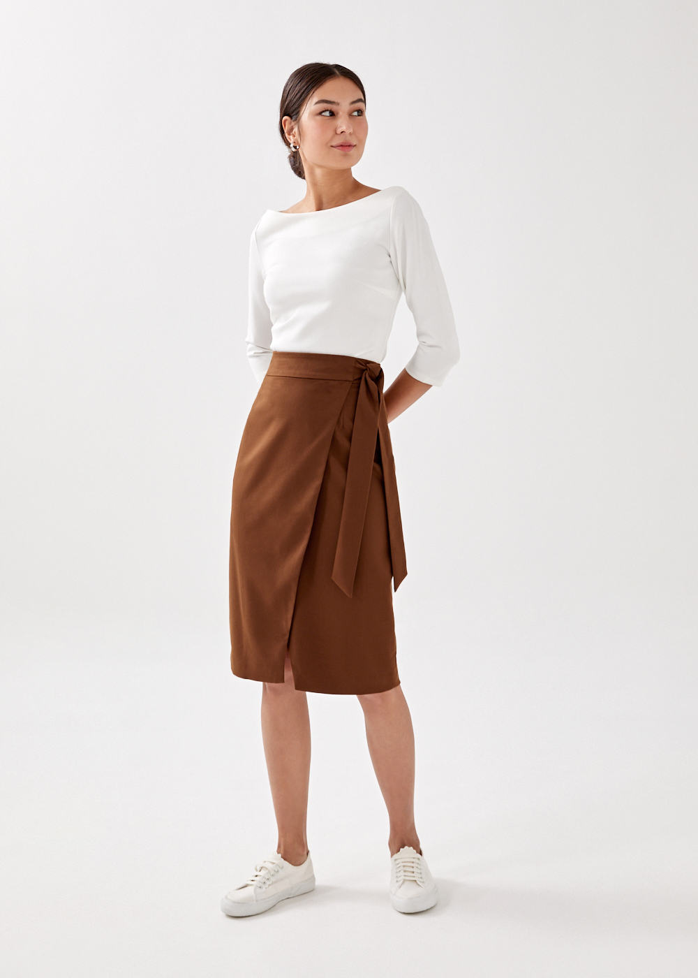 Brown pencil shop wrap skirt