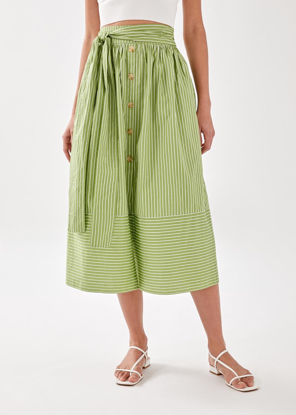 Yaara Pinstripe Poplin Midi Skirt