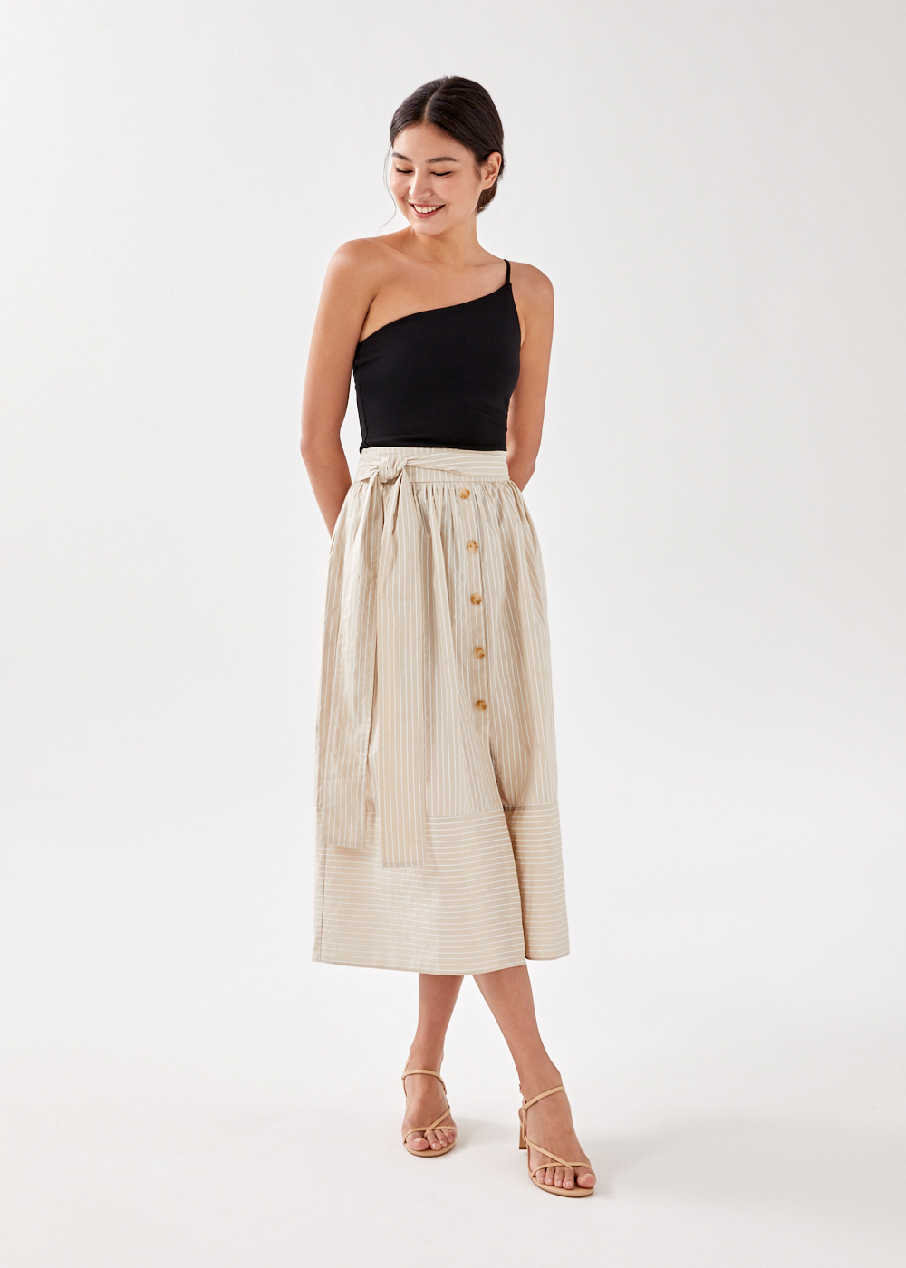 

Yaara Pinstripe Poplin Midi Skirt-035-S