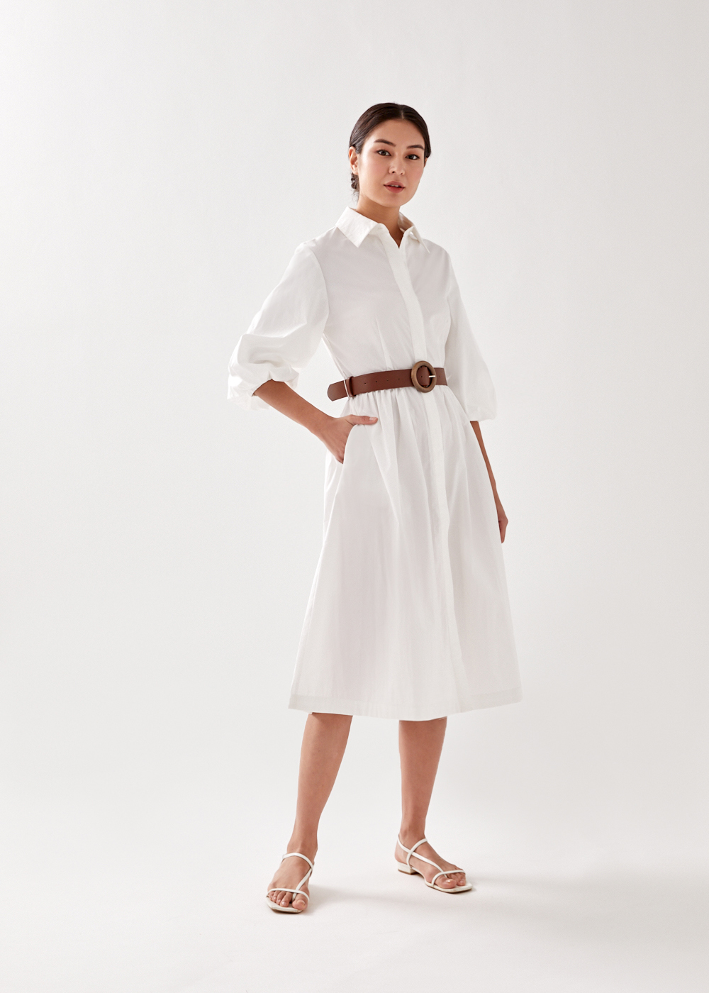 midi belted shirt dress