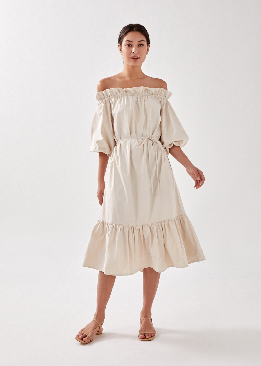 

Lucette Puff Sleeve Off Shoulder Midi Dress-042-S