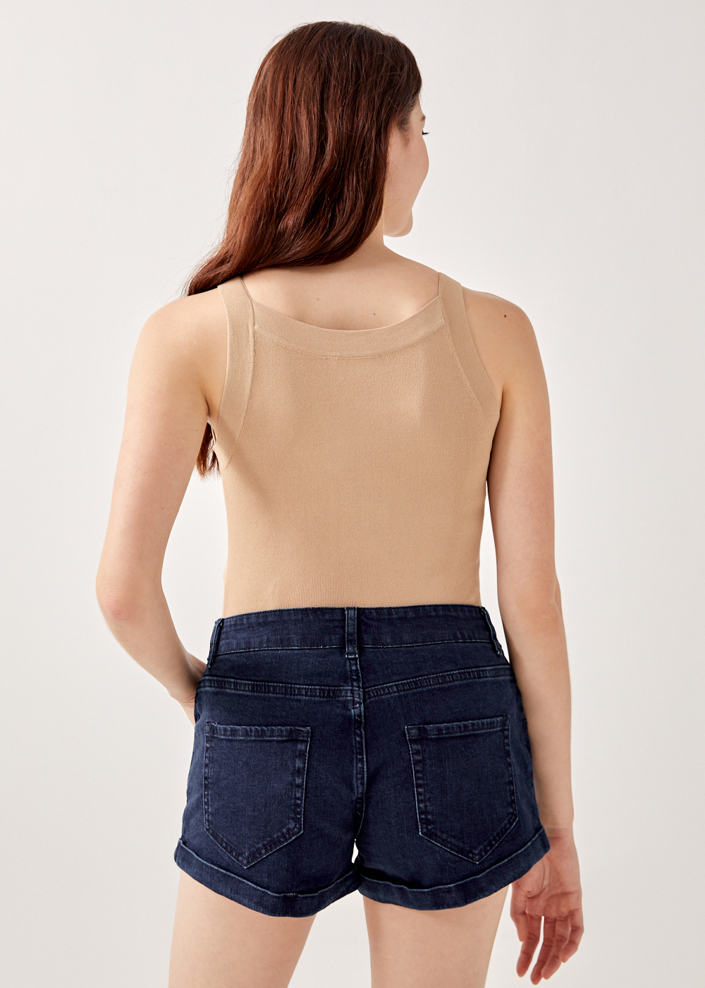 elastic denim shorts