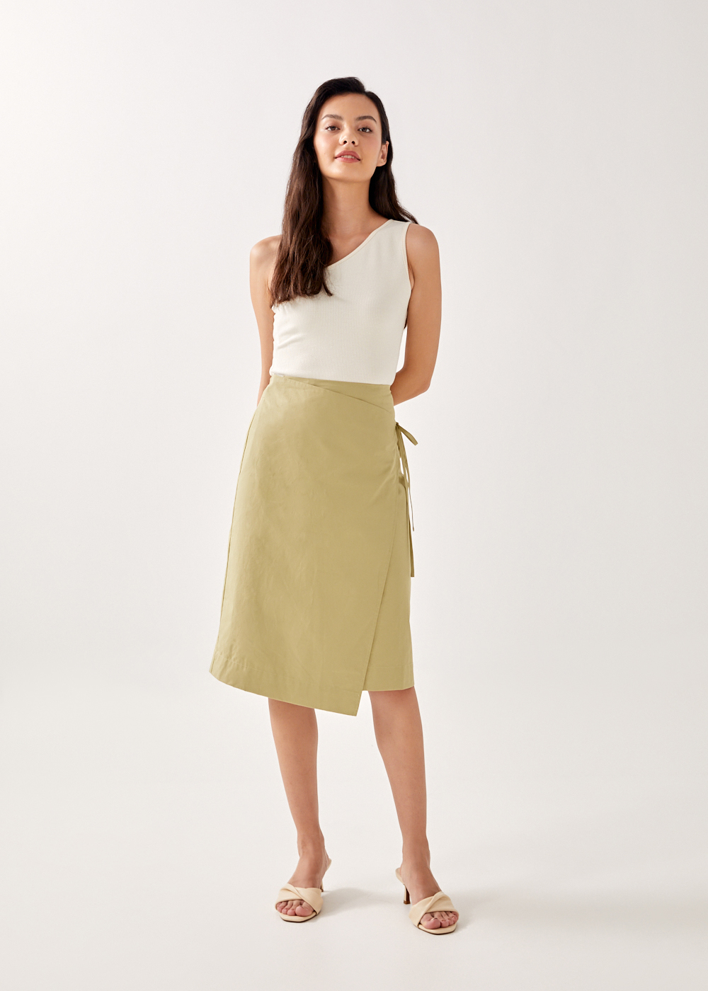 

Clarina Asymmetrical Front Wrap Midi Skirt-158-M