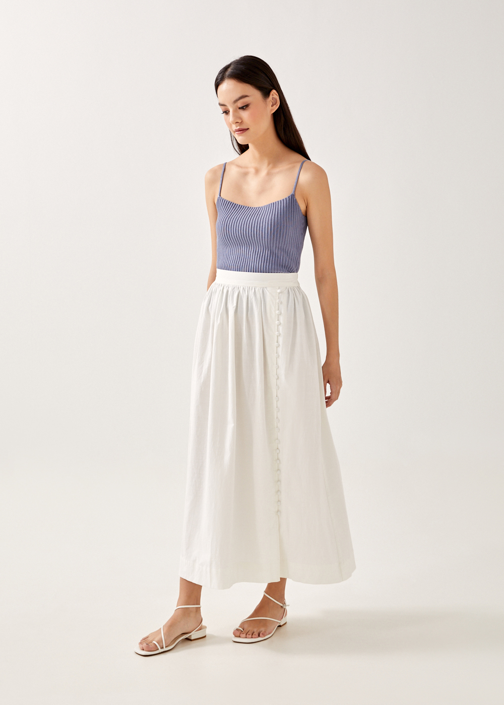 

Alda Elastic Button Down Midi Skirt-031-XL