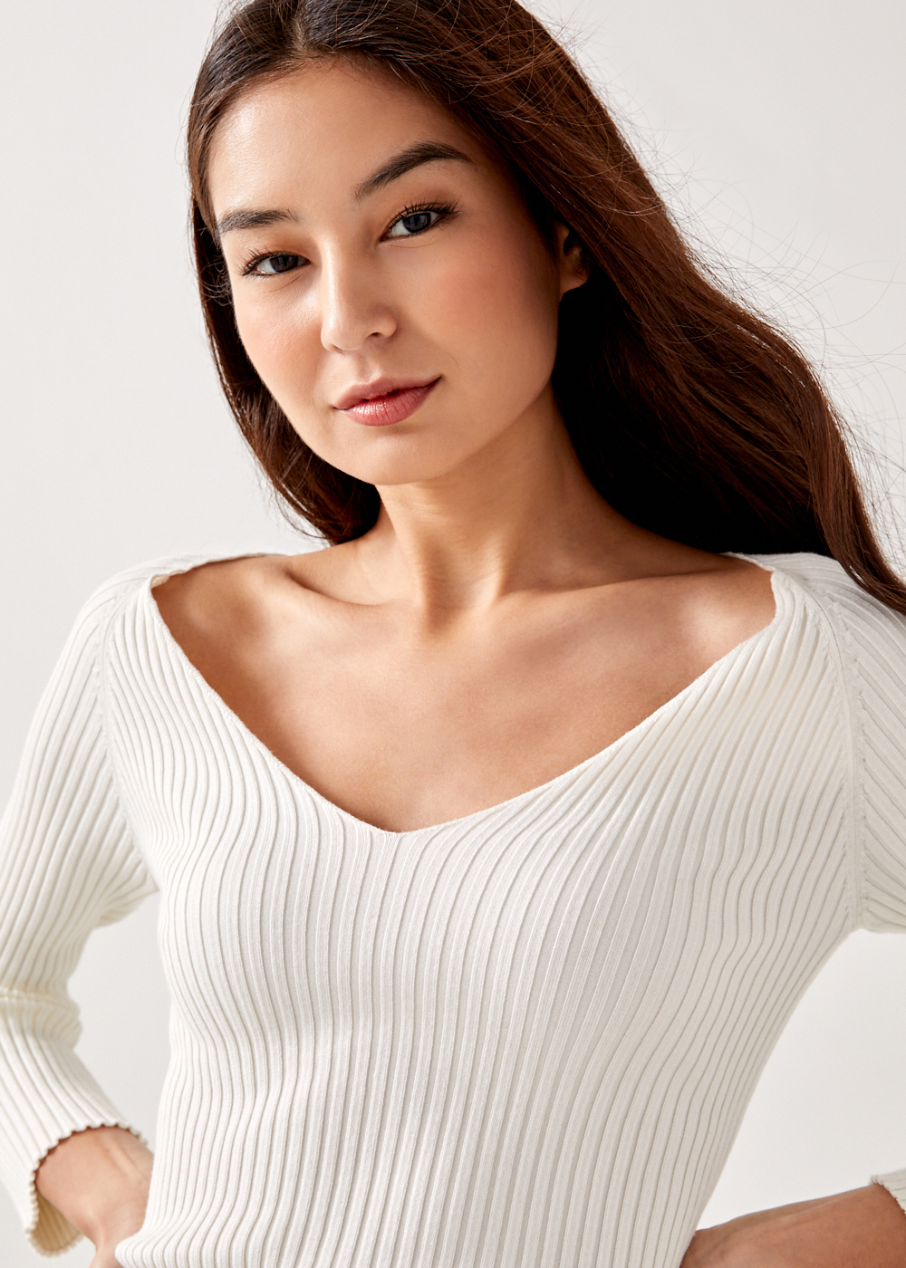 Buy Ivie V-neck Ribbed Knit Top @ Love, Bonito Singapore | Shop Women's ...
