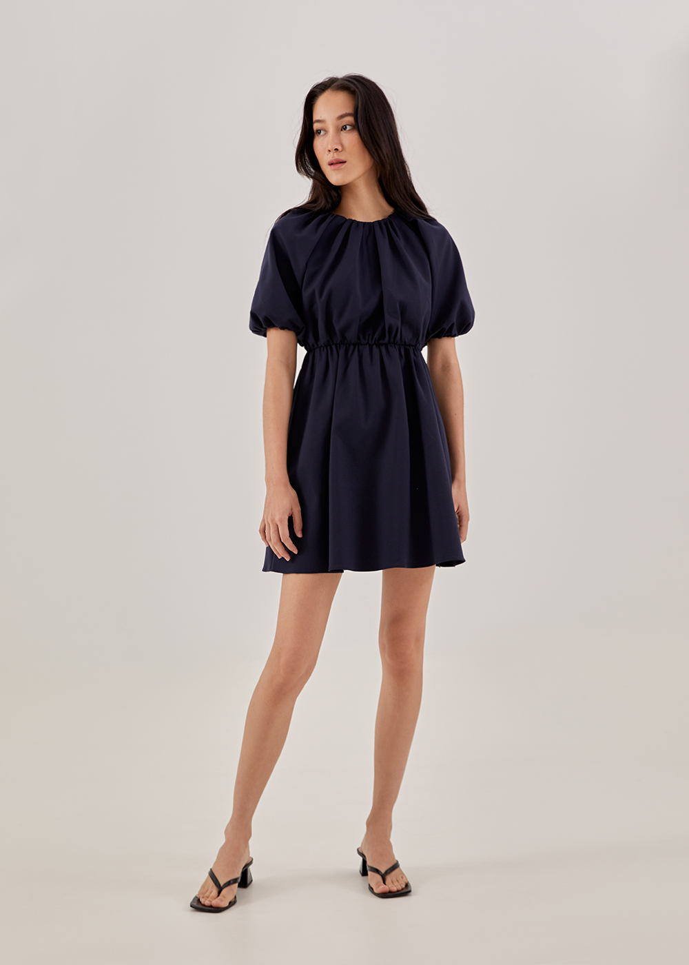 

Hailee Puff Sleeve Ruched Dress-052-XS